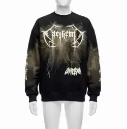 Mens Oversize Graphic Black Sweatshirt with Faded Lightning Print (or Black Metal/Gothic Graphic Crewneck)