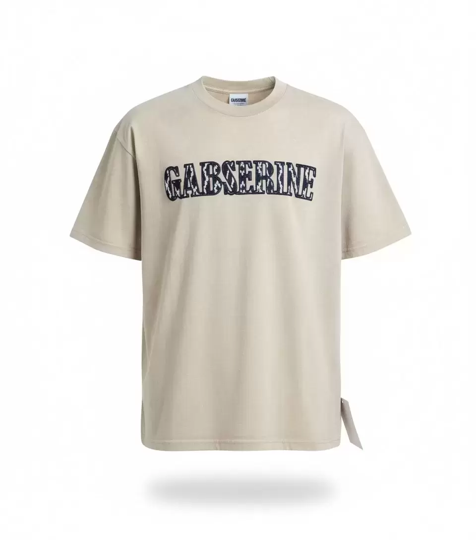 Mens "GARSERINE" Textured Logo Milk Wash T-Shirt
