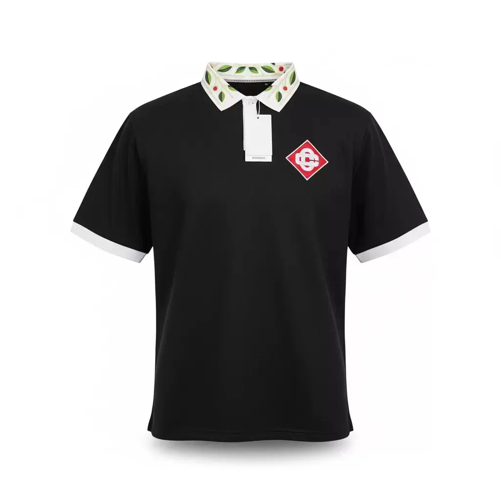 Botanical Collar Contrast-Trim Polo Shirt