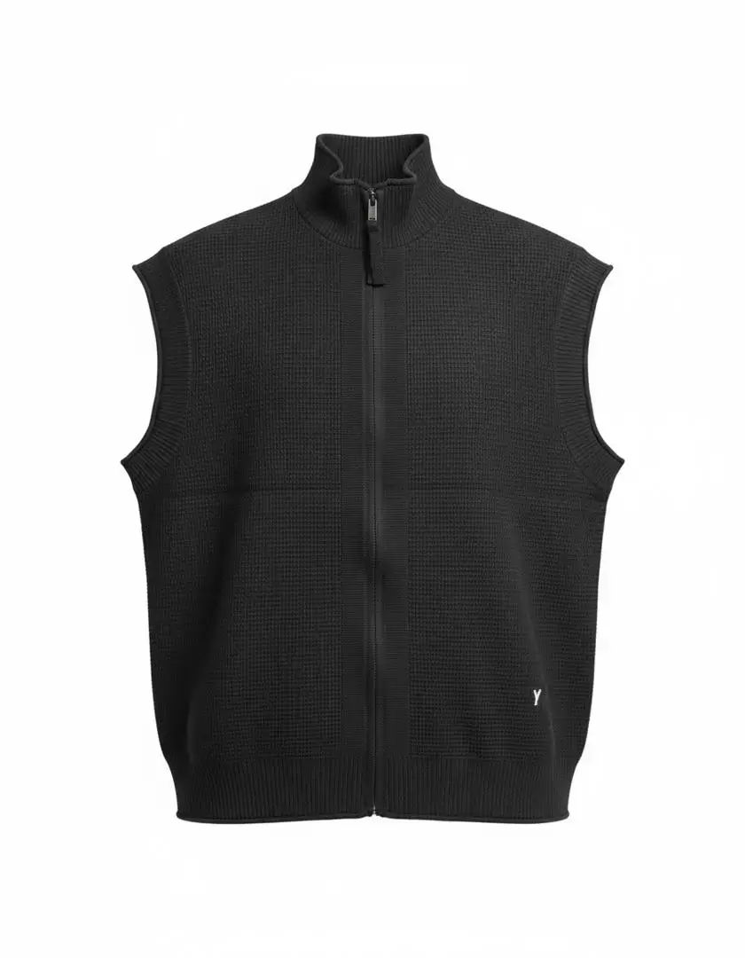 Cotton Waffle-Knit Zip-Up Vest or Sleeveless Cardigan
