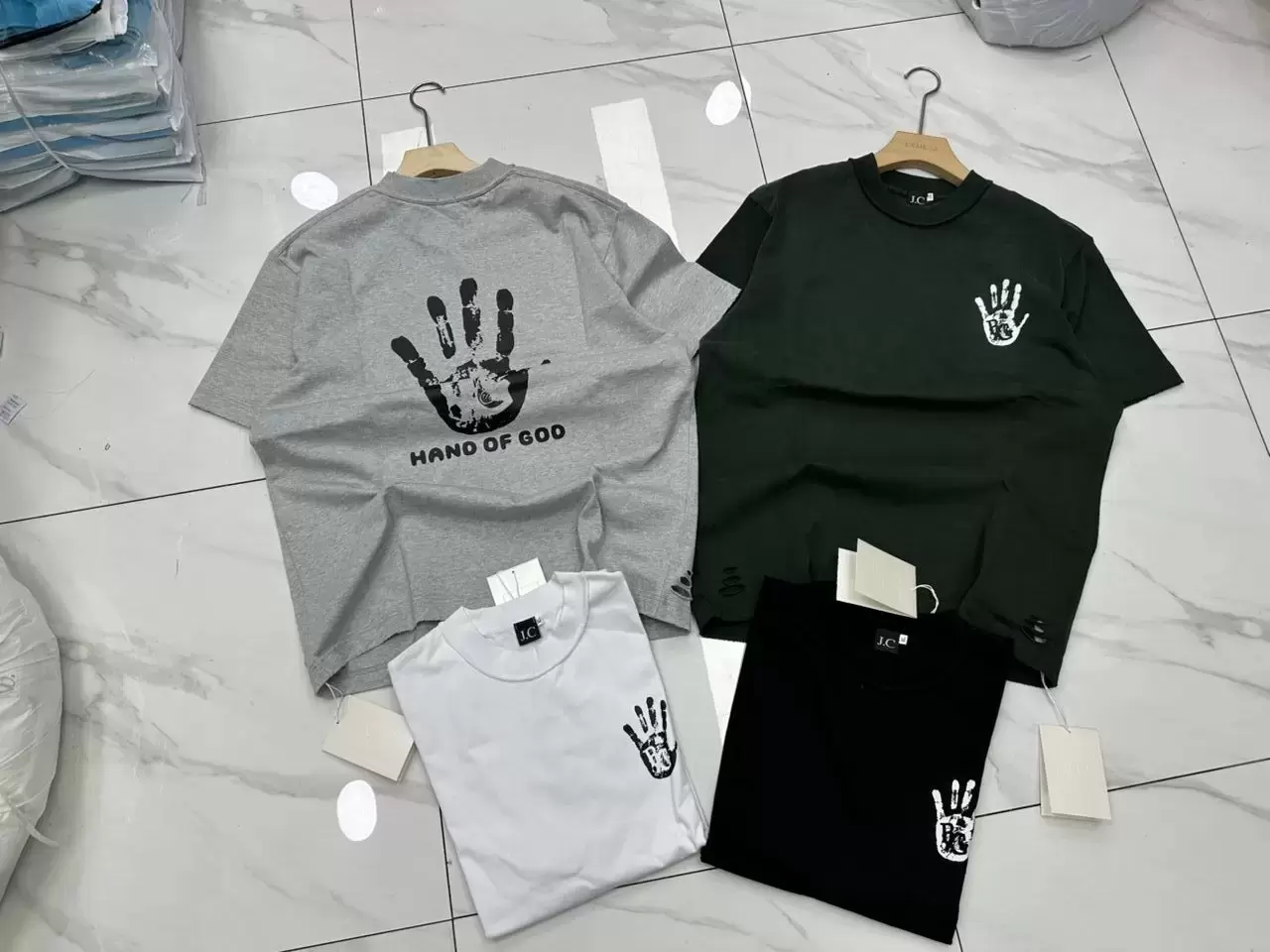 Grey "Hand of God" Graphic Crew-Neck T-Shirt