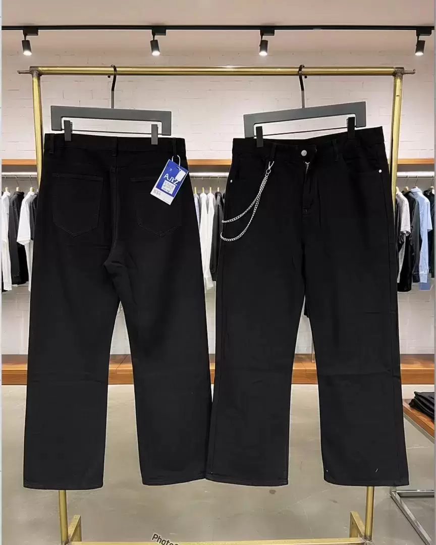 Mens Black Wide-Leg Jeans