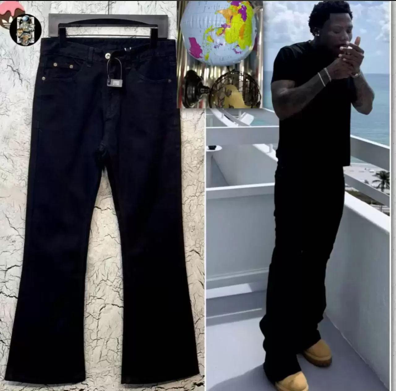 Mens Extra Long Black Flared Jeans