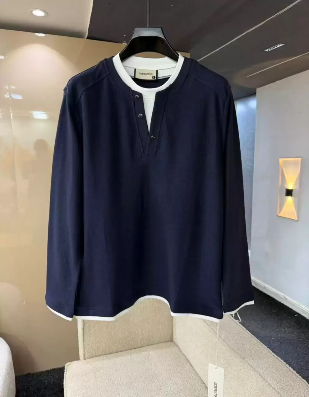 ZOEWATSON Navy Blue Layered Henley Shirt.