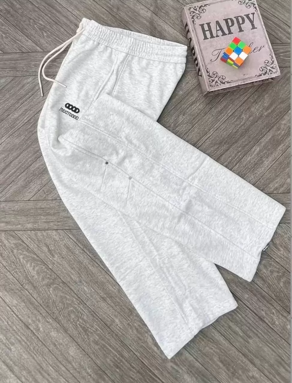 Grey Heather Wide-Leg Drawstring Sweatpants